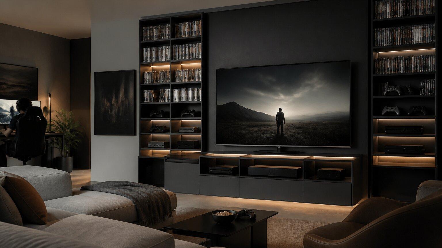 Cinewall met opbergruimte voor films en gaming