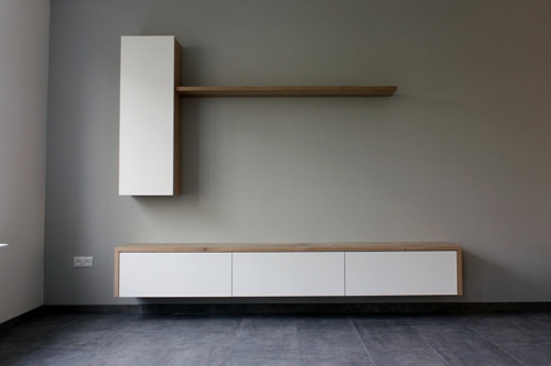 Hangend tv dressoir met kastje en plank 1